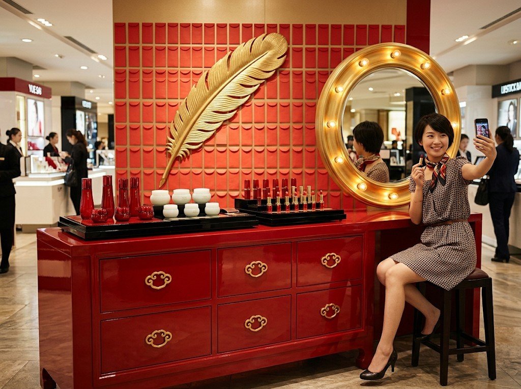 Le bar à rouges, son miroir doré et le coin photo
